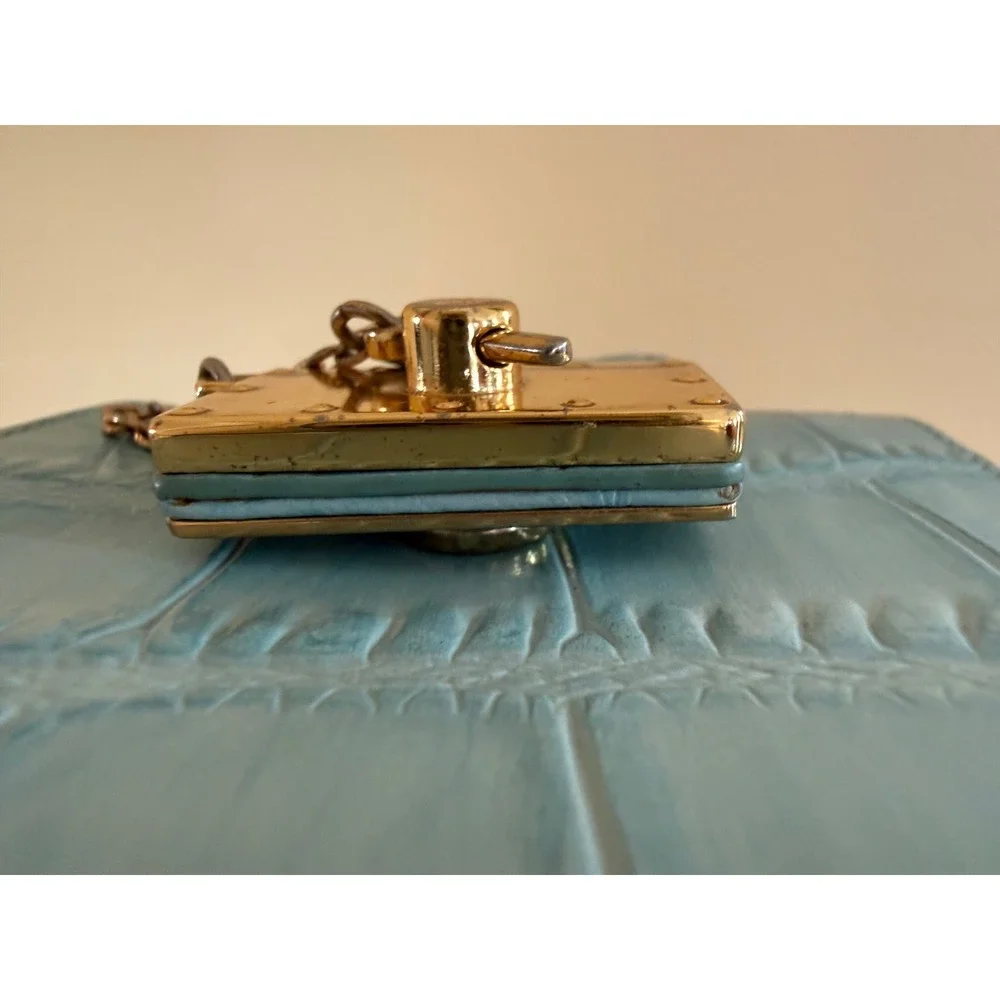 Roberta Di Camerino VTG Aqua Croc Emboss Leather Wallet Gold Trompe-L'oiel Italy